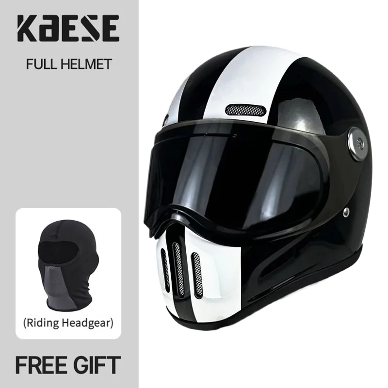 

KAESE Lightweight Fiberglass Full Face Motorcycle Helmet Men Women Helmet Retro Motorcycle Detachable Lenses