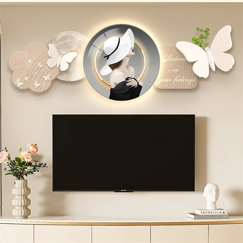 Ancient Style 2024 New Living Room Light Painting With LED Light Butterfly Advanced Sense Sofa Background Wall Painting Light