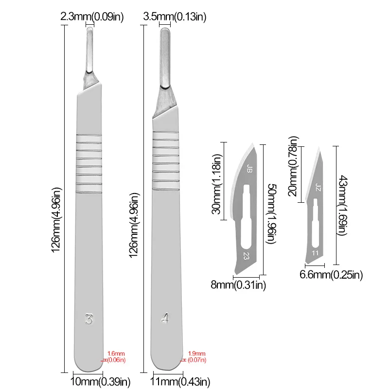 10 Stück 11 #   23 #   Chirurgische Skalpellklingen aus Kohlenstoffstahl + 1 Stück Griff Skalpell DIY Schneidwerkzeug PCB Reparatur Tier Chirurgisches Messer