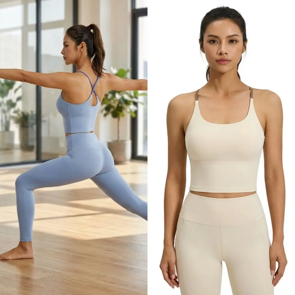 Breathable Solid Color Sports Tank Top Cross Back Design High-elastic Yoga Sports Bras Y Shape Women Vest Workout