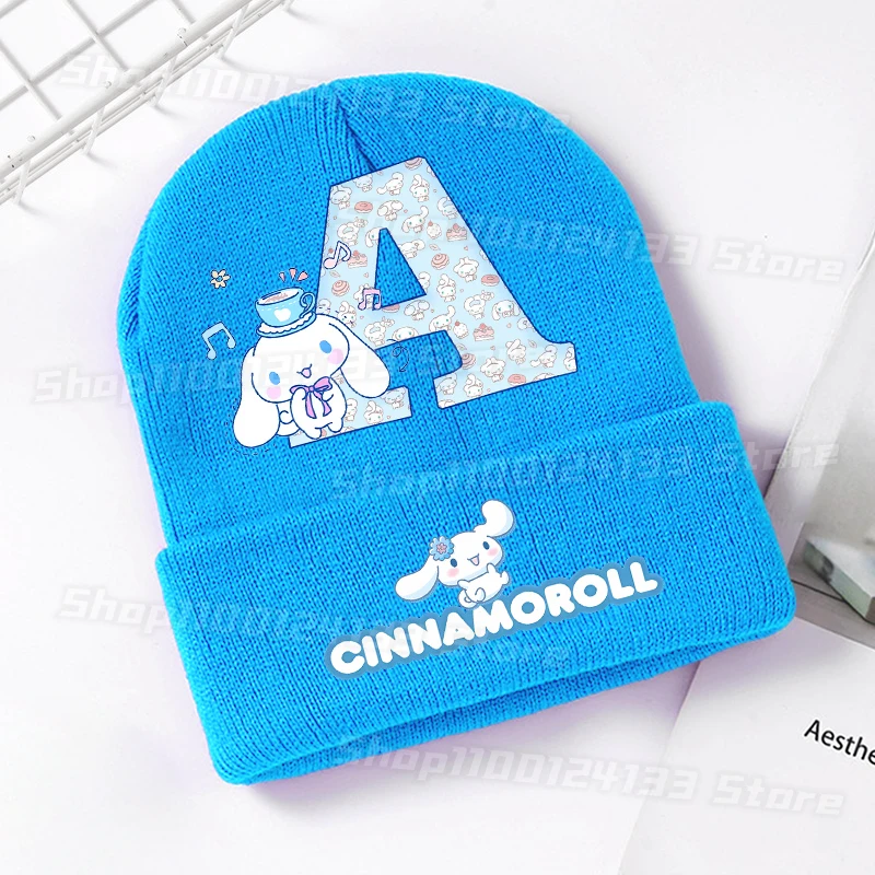 

Cute Cinnamoroll Kids Knitted Hat Sanrio Letters A-Z Anime Print Girl Kawaii Beanie Headgear Outdoor Street Casual Warm Knit Cap