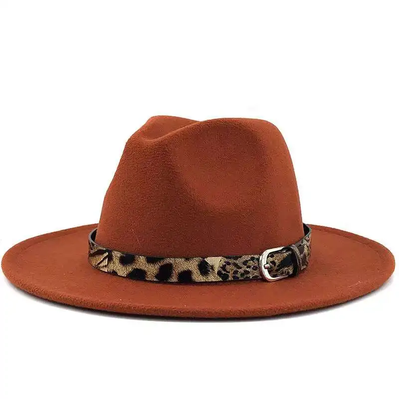 

Women Men Wool Fedora Hat With Leather Ribbon Gentleman Elegant Lady Winter Autumn Wide Brim Jazz Church Panama Sombrero Cap