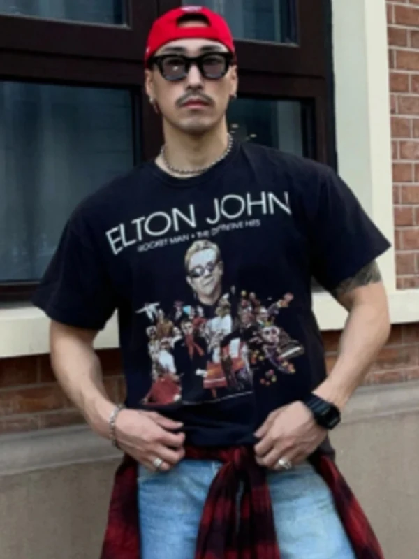 

Футболка с принтом в стиле винтажного американского уличного стиля Saint Michael X Band, модная молодежная футболка с круглым вырезом