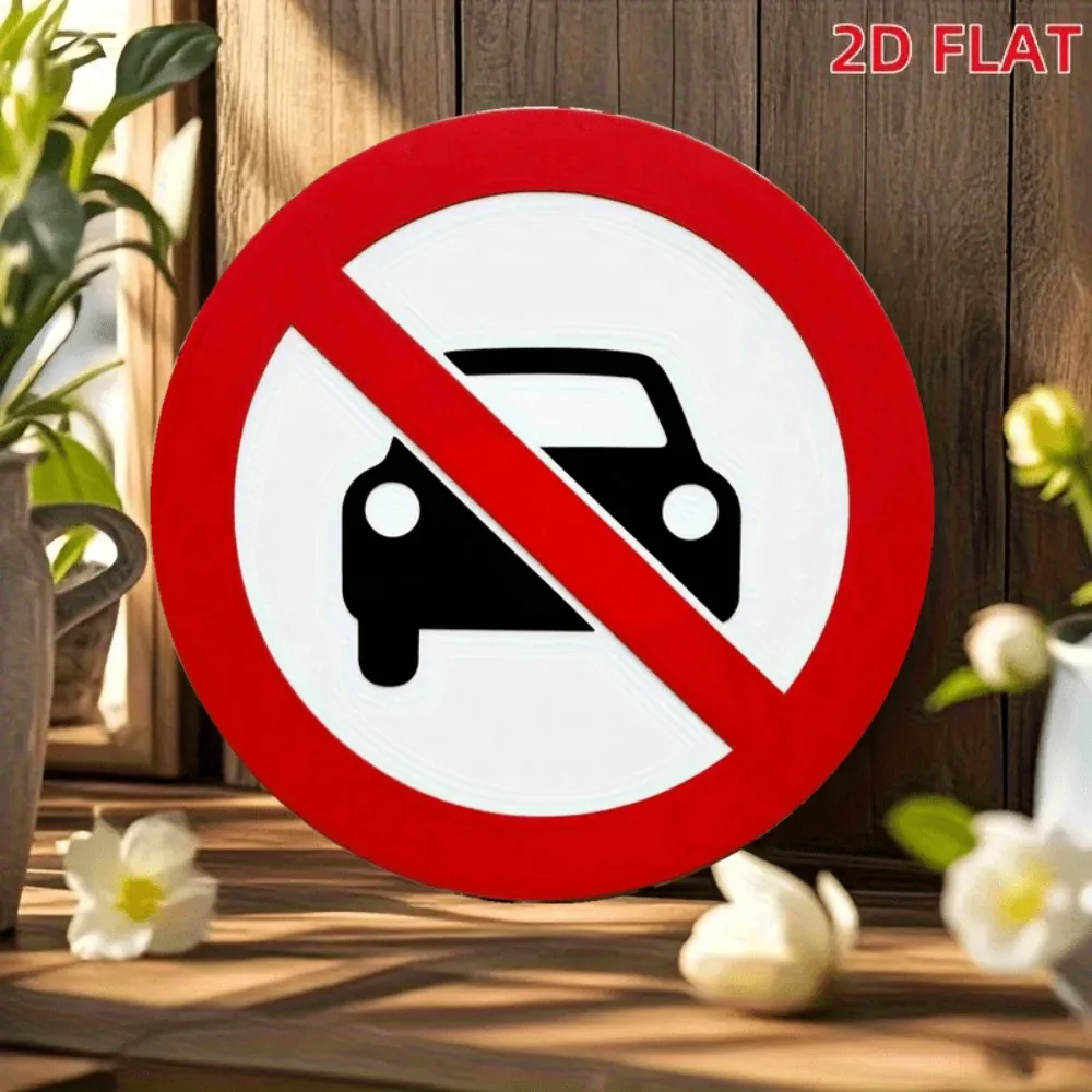 2D Flat Metal No Parking Sign Red Circle Prohibition 7.8x7.8 Inch Aluminum Garage Wall Decor