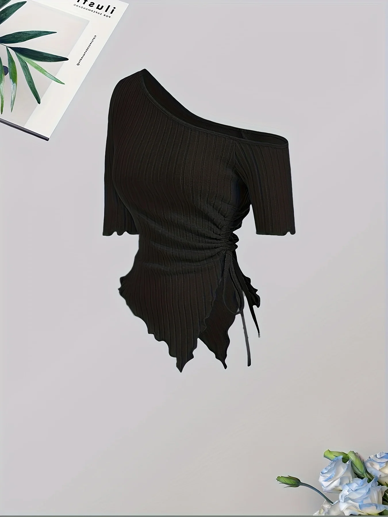 تي شيرت بتصميم عصري جديد بلون سادة وقابل للفصل، مع قميص بأكمام قصيرة وفتحة على الكتف #6