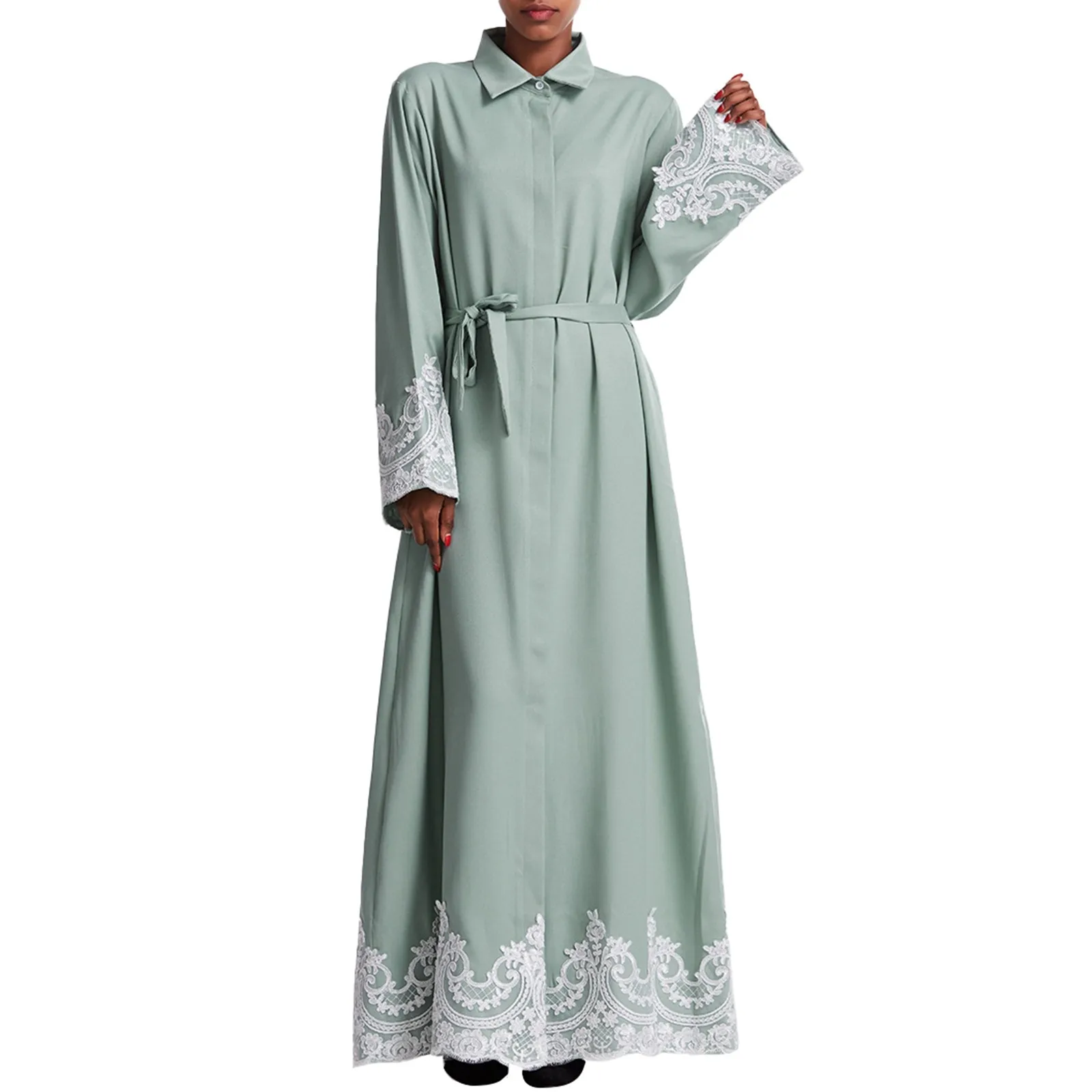 Arabische Geborduurde Jurk Kaftan Mode Moslim Vrouwen Abaya Afrikaanse Revers Lange Mouwen Indian Gewaad Dragen Een Set Van Casual Rok