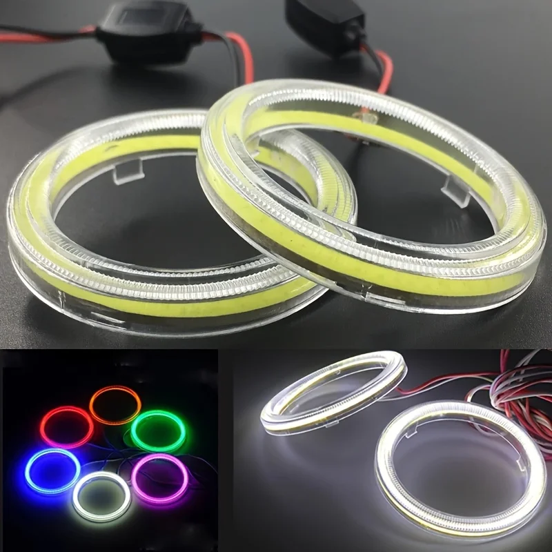 2 Stück 70mm/2,76 Zoll Auto-Dekorationslichter COB Angel Eyes Halo-Ringe für LED-Auto, Motorrad, Roller 12V mit Abdeckung – Detail 5