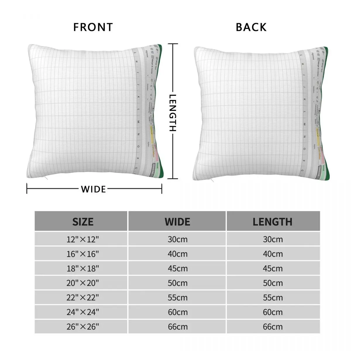 Excel Spreadsheet Green Square Pillowcase Polyester Linen Velvet Creative Zip Decorative Pillow Case Bed Cushion Cover 45x45