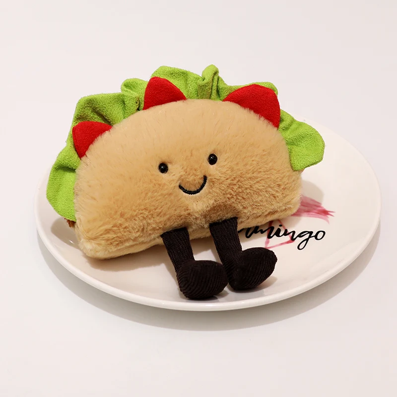 1pc Plush Taco Cake Toy Cute Simulation Food Mexican Roll Hamburger Soft Doll Cut Home Decor Keychain Pendant Kids Birthday Gift