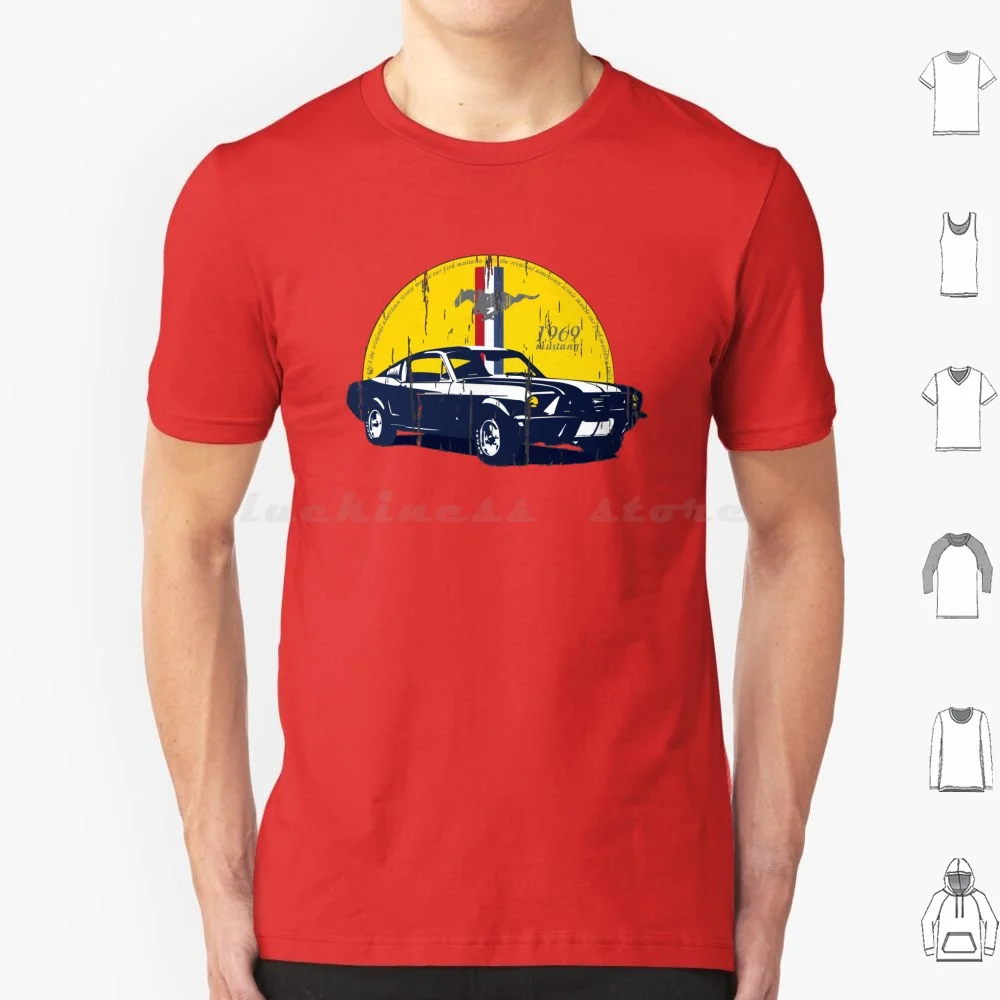 Camiseta con diseño artístico, 6xl, de algodón, estilo clásico, coche clásico americano, icono de 1969, automotriz, nostálgico, carreras de caballos