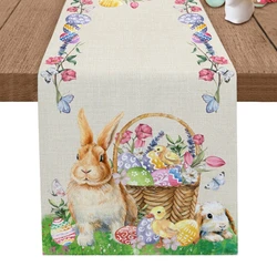 Camino de mesa de lino de Pascua, mantel de comedor de conejito lindo, decoración de feliz Pascua para el hogar, suministros para fiestas, regalo, Primavera, vacaciones, 2024