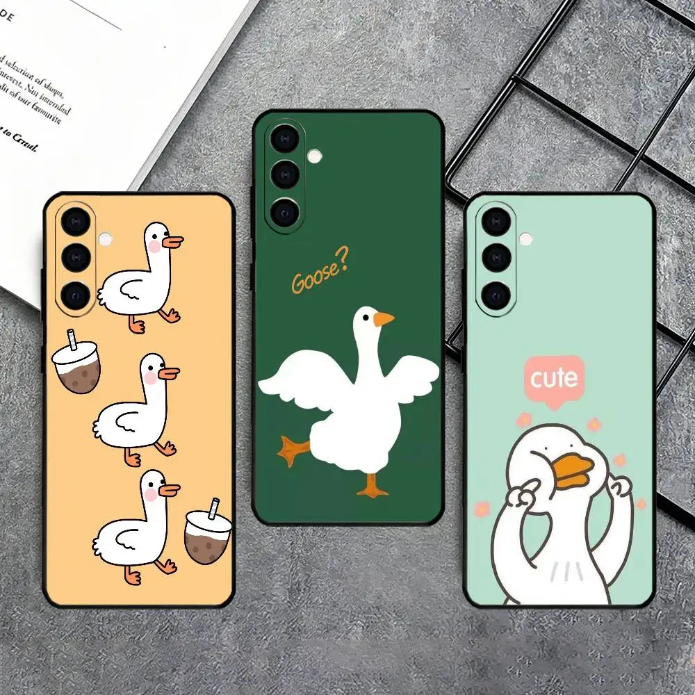 Cartoon Doubt Duck Phone Case For Samsung Galaxy A73,A72,A71,A70,A53,A52,A51,Soft Silicone Black Cover