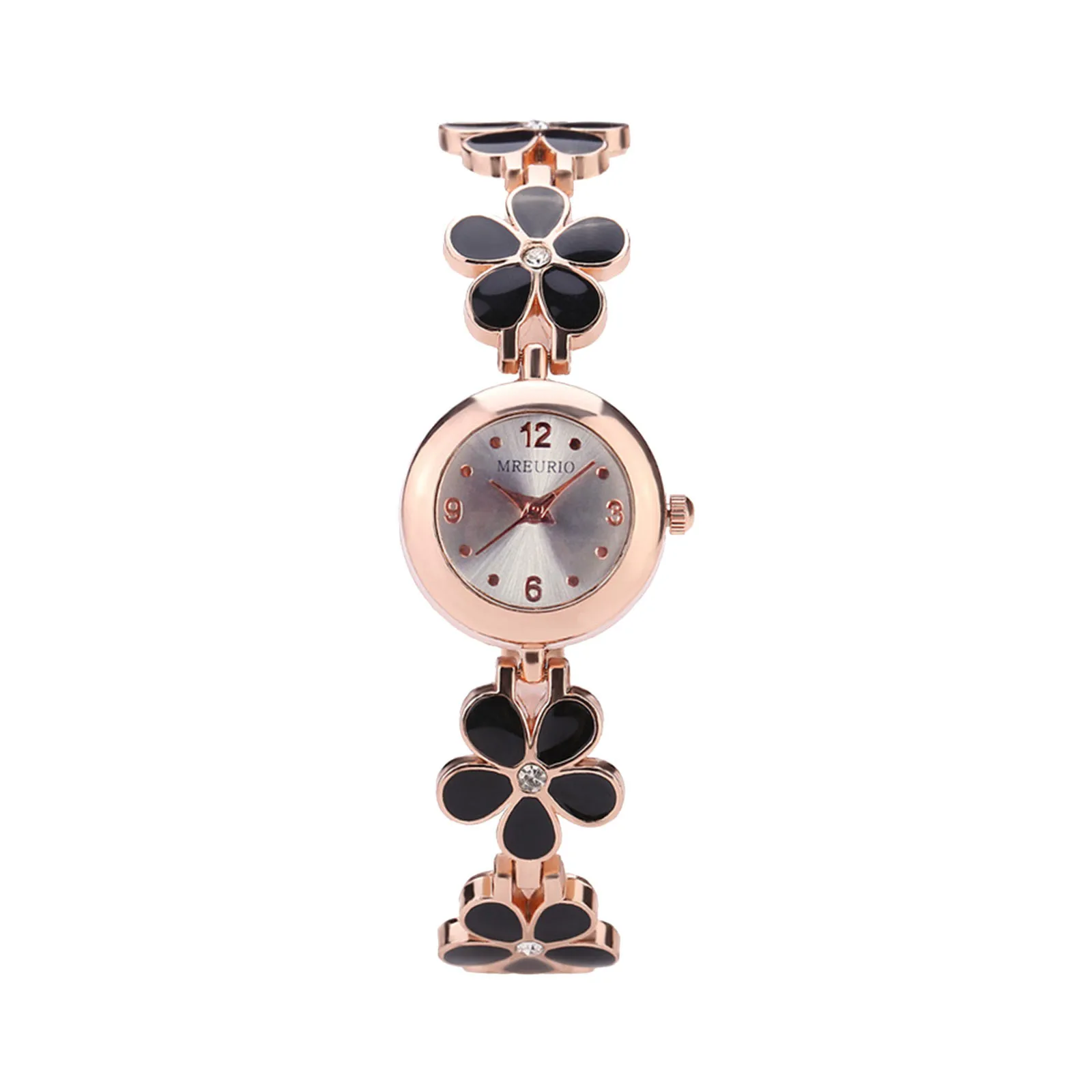 Reloj de cuarzo para mujer, pulsera elegante de oro rosa con flores, correa de acero inoxidable, nuevo