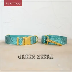 PLATTCO unique design dog set print GREEN ZEBRA pattern and high-quality gold buckle 5 size PDC333YG&PDL333YG