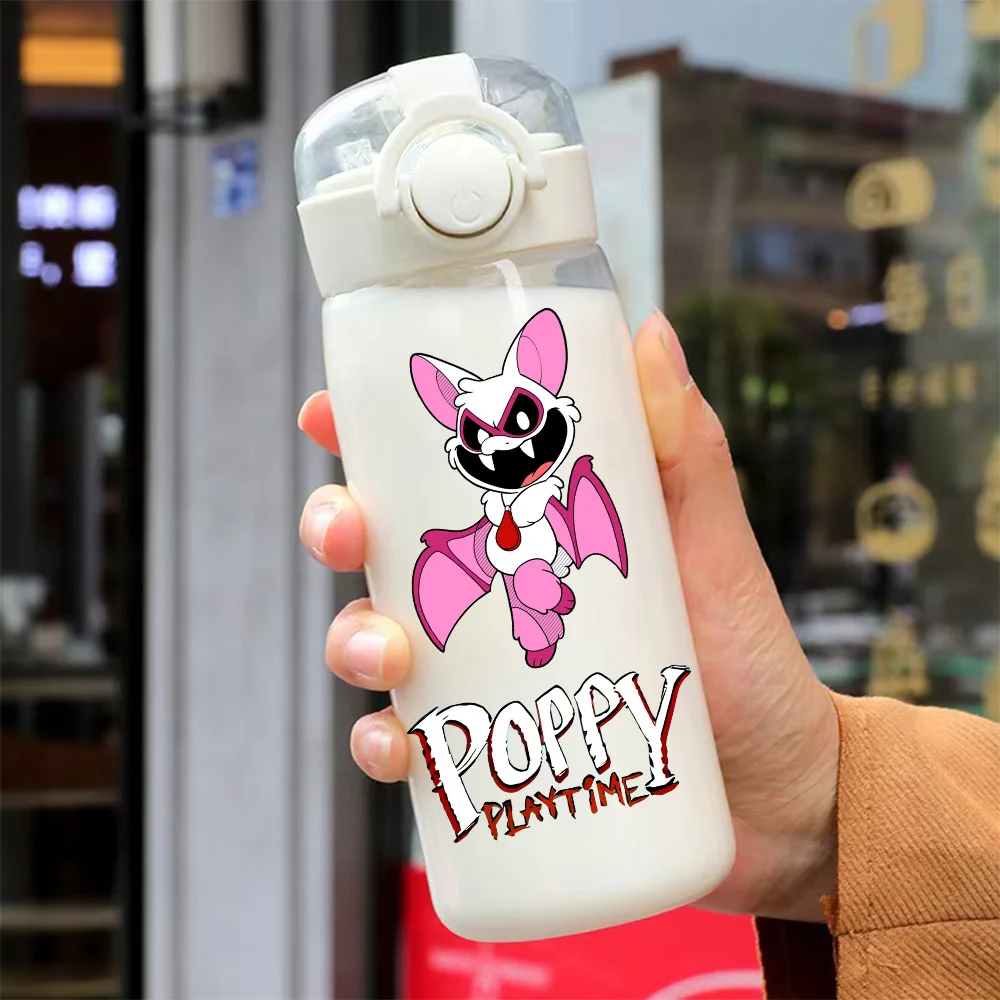 400/600ML Poppy Playtime Transparenter Wasserbecher Outdoor Chilli Große Kapazität Sport-Wasserflasche mit Strohhalm Tragbare Plastikflasche