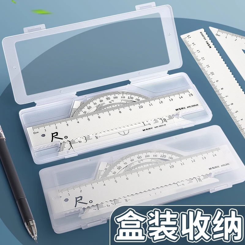 M&G Ruler Set 4 Pieces, Cast Iron Material, Wear-resistant, Straight Ruler, Triangle Ruler, Measuring Angle Ruler, Suitable for