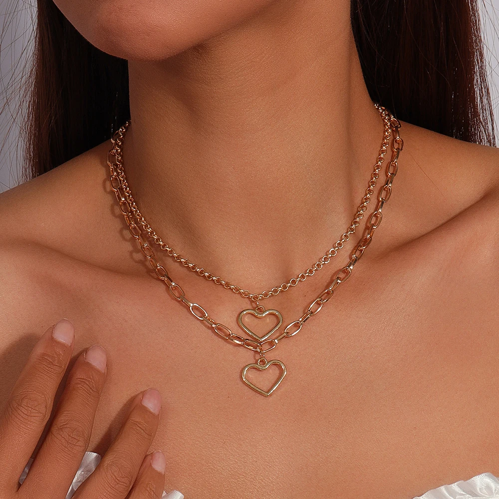 

Cute Multi Layer Lover Heart Necklace Pendant for Women Girls Choker Necklace Chain Party Holiday Jewelry Gift