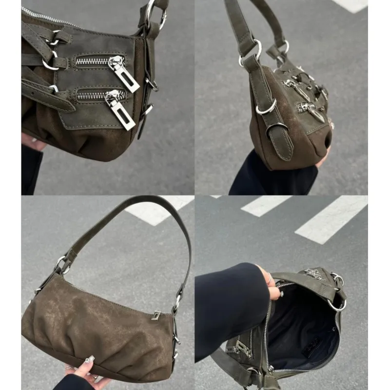 JIAERDI Y2k Grunge Shoulder Bags Women Vintage Moto Biker Casual Underarm Bag Female Hot Girls Retro Half Moon Handbag Hobos Bag