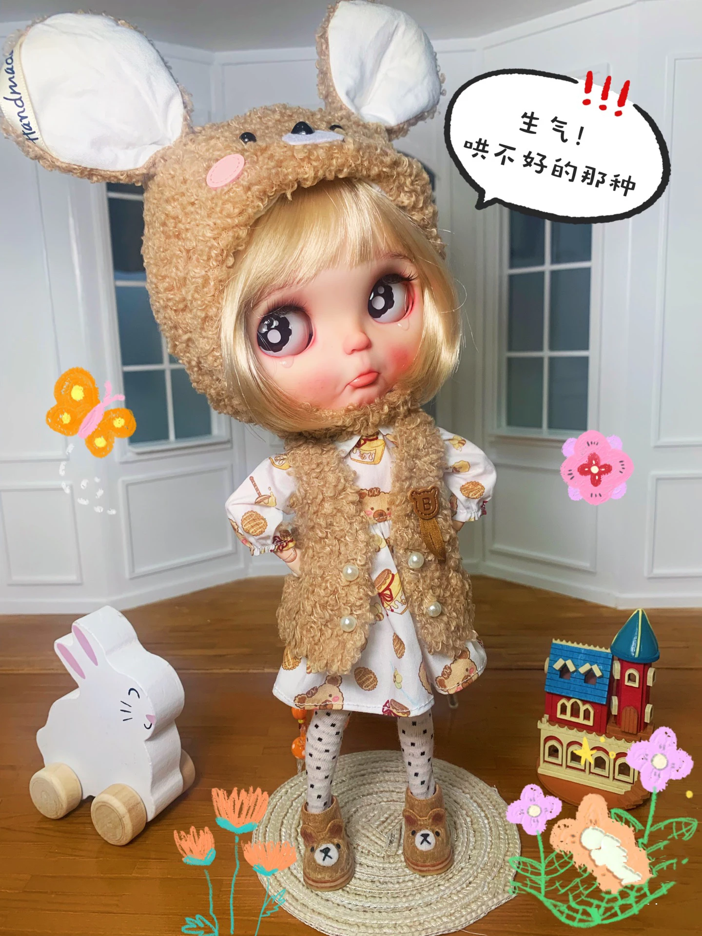 Blythe clothes Chocolate Bear dress skirt 1/6 30cm BJD anime girl (Fit for Pullip,Ob24, Licca)