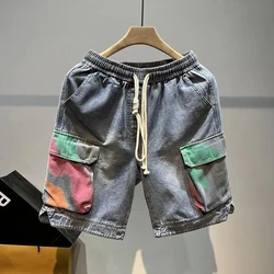 Short Jeans Pants for Men Split Cargo Drawstring Man Denim Shorts Cut New in Vintage Designer Blue Sale Summer Trend 2024 Jorts