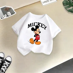 Disney Kids Clothing Summer 100% Cotton T-shirt Mickey Simple fashion printed crew neck T-shirt top Teen boys girls casual T-shi