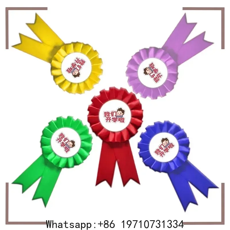 100SET 44/58mm Blank Rosette Award Ribbons Red Yellow Blue Green Buckle Type Custom Made Personalized DIY Gift Rose Badges