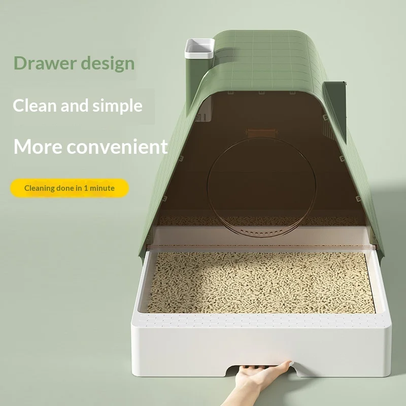 Caja de arena extra grande totalmente cerrada para gatos con cajón - imagen 5