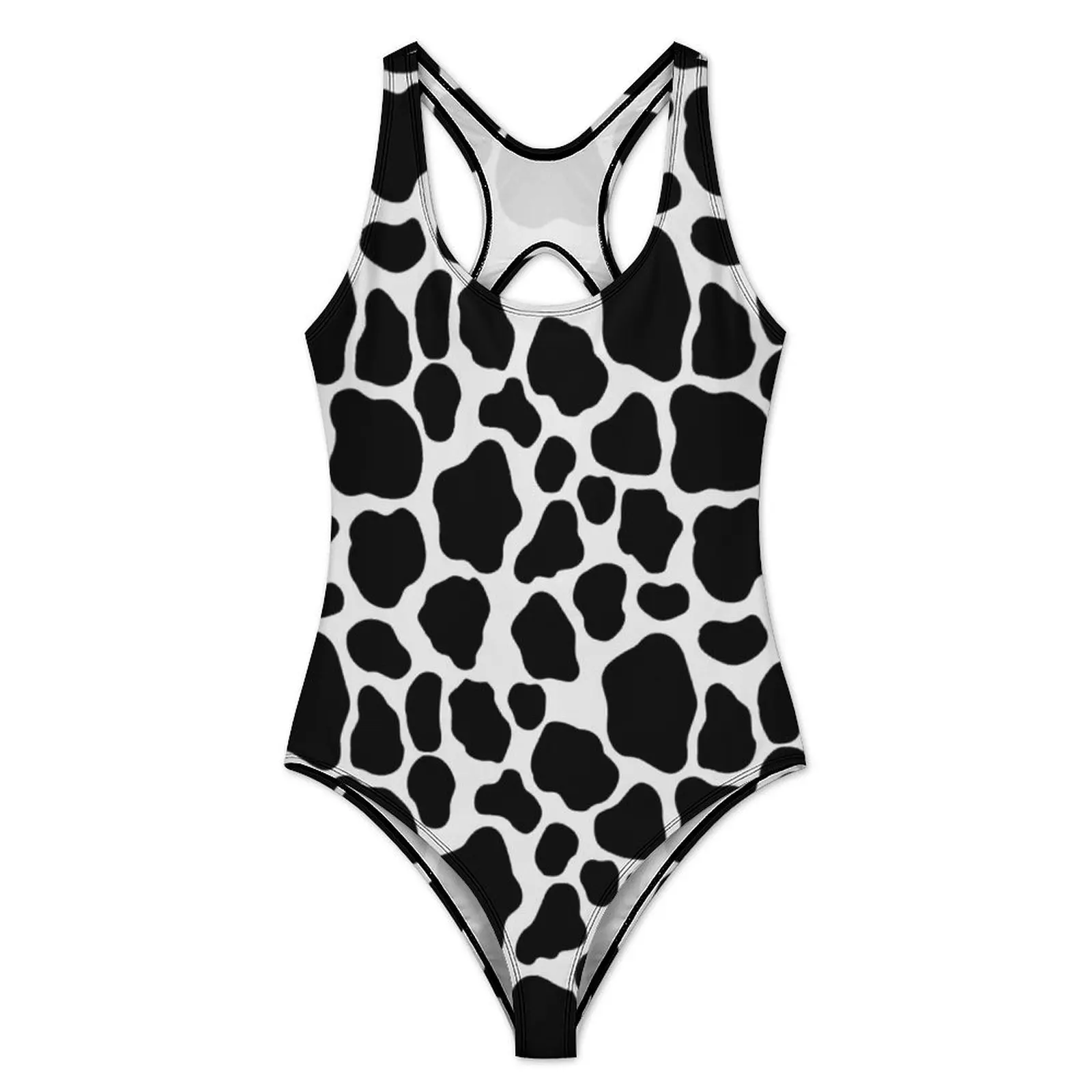 Black And White Cow Print Swimsuit Sexy Cow Pattern Spots Animal One Piece Swimwear Push Up Bodysuit Holiday Pool Monokini