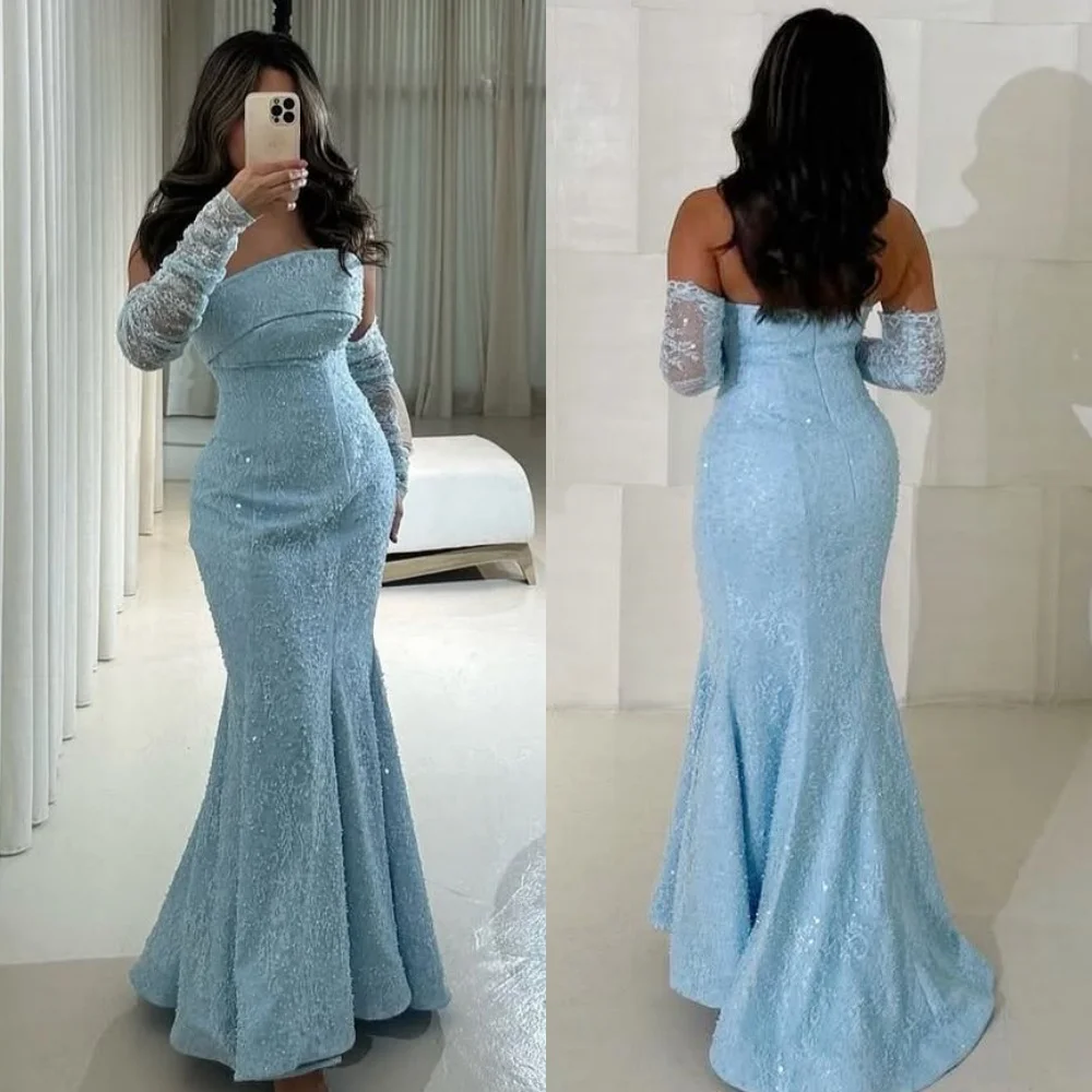 

Customized Elegant Sparkle Sequined Beading Mermaid Strapless Long Dresses Bespoke Occasion Dresses Modern Style Sizes Available