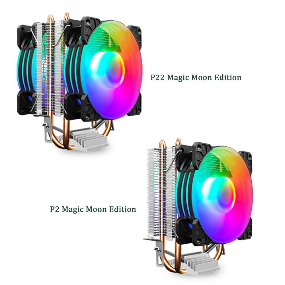 프로스트 P2 CPU 쿨러 듀얼 구리 튜브 히트 파이프 CPU 히트 싱크, LGA 775/115x/1366/1200 AMD 754/AM2/AM3/AM4 용 3 핀 90mm 팬 라디에이터