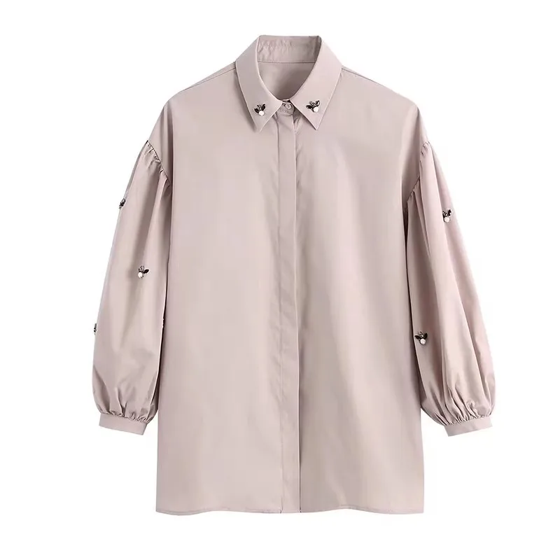 أزياء فانوس كم المرأة قميص بلون واحدة الصدر كل مباراة معطف الخريف بسيط عارضة التنقل قمم