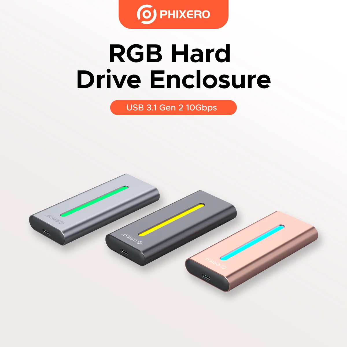 

PHIXERO M.2 NVME Hard Drive Box RGB Style USB3.1 10Gbps Connected to Type-C Interface for Laptop, Phone, Tablet