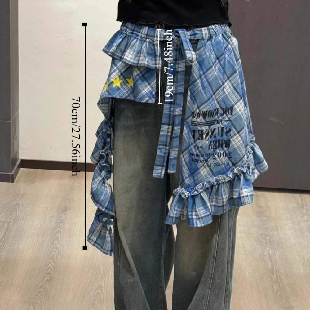 Abiti a strati di stelle Gonna scozzese Hip-hop Dolce pizzo Sciarpa sui fianchi Stile coreano Y2K Bordo arricciato Cintura Accessori per la vita