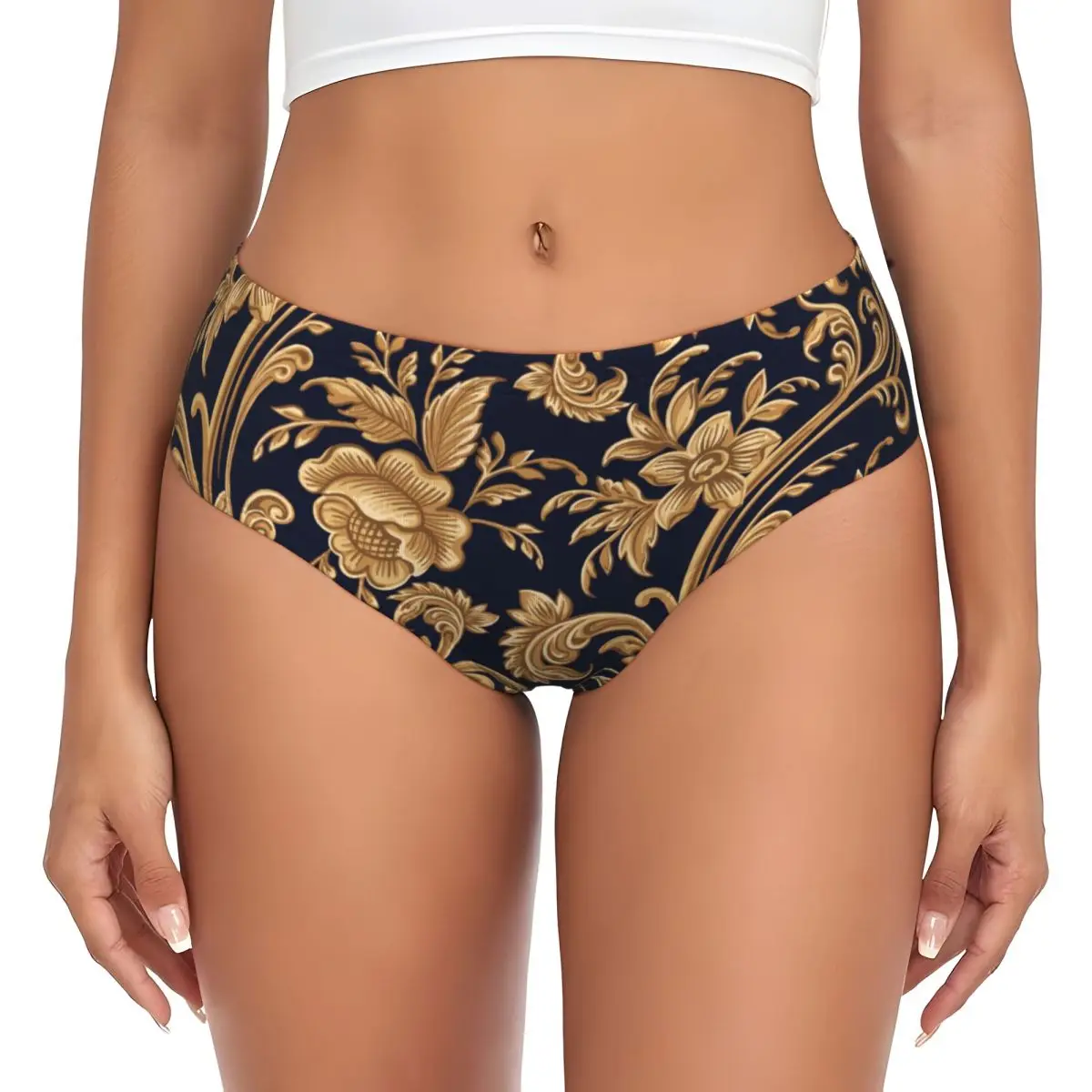 Custom Luxury European Floral Print Briefs Underwear Women's Breathable Stretch Baroque Victorian Art Panties