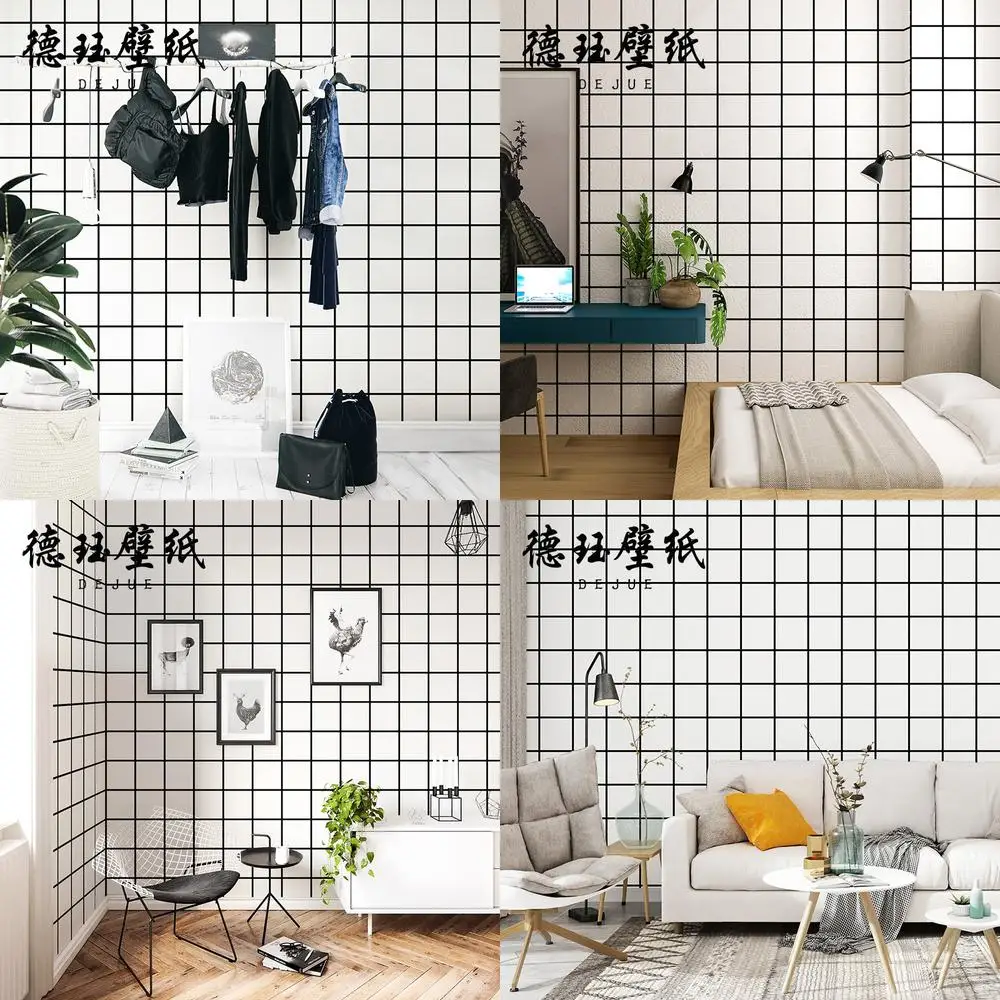 Minimalist Black and White Square Pattern Wallpaper Nordic Style Popular Wall Decor for Living Room Bedroom Clothing Store Cafe