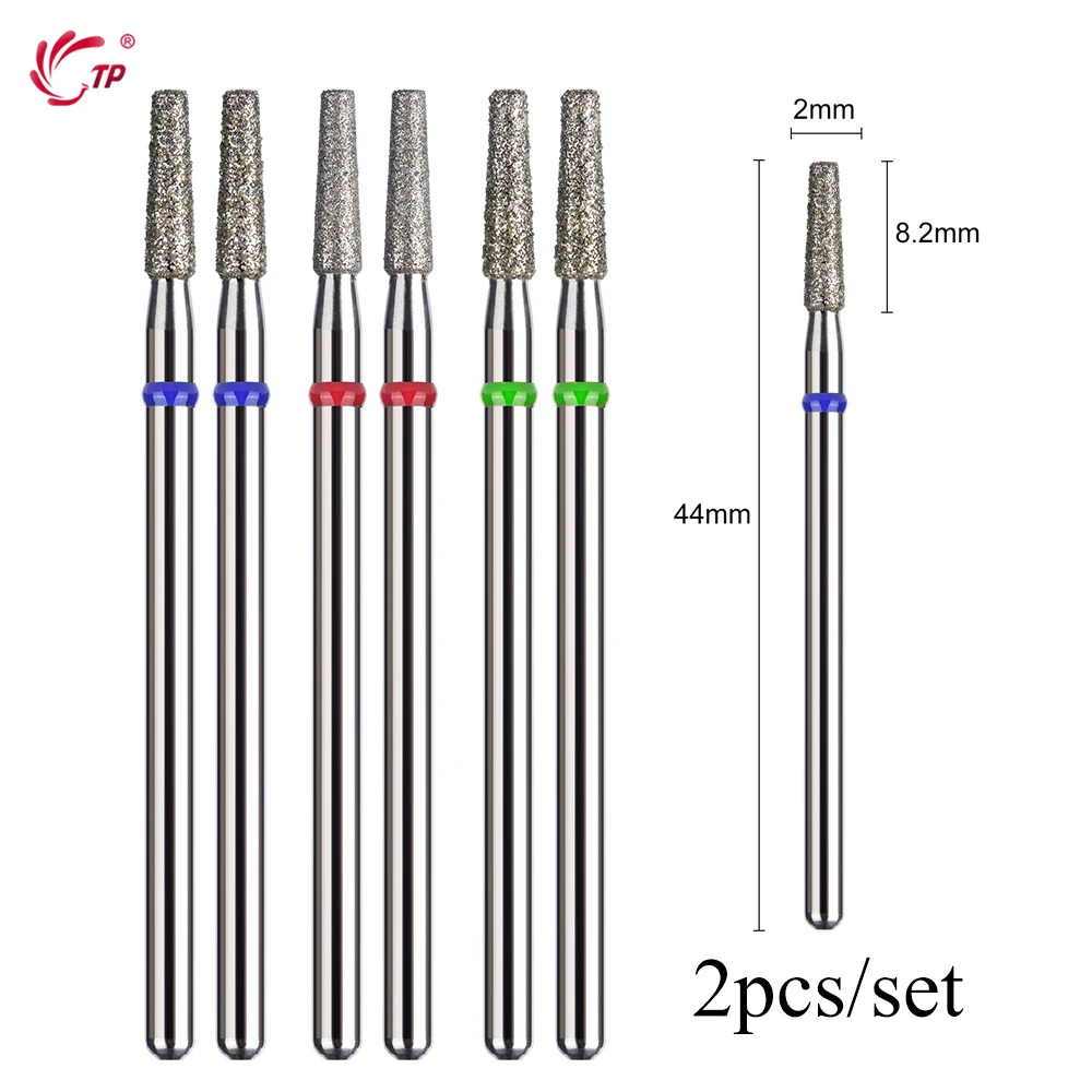 TP 2Pcs Column Russian Cuticle Bit Diamond Burr Nail Drill Bits Rotary Electric Manicure Drill Nails Accessories Tools