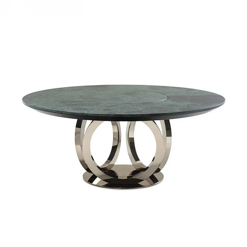 ⅹ-  60 Inches Stainless Steel Bases Round Dining Table Set 4 Chairs Modern Rotating Marble Luxury Round Table&