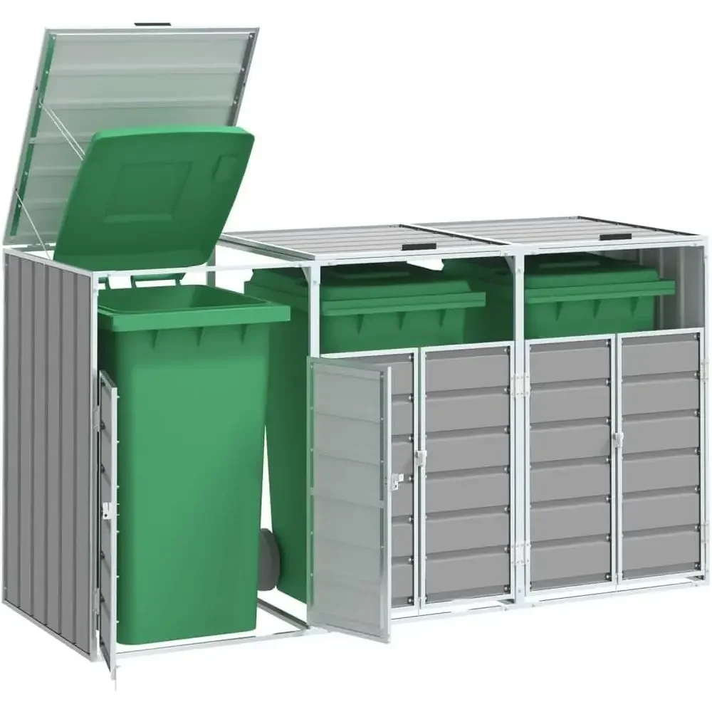 Gray Steel Triple Bin Storage Garden Hideaway