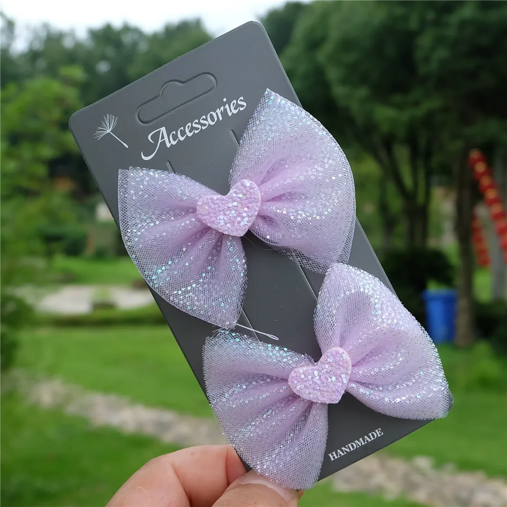 Girls\' Colored Yarn Bows Hair Clip Kids Hairpin Shiny Heart Barrettes Princess Headwear Children Hair Accessorie On Sales