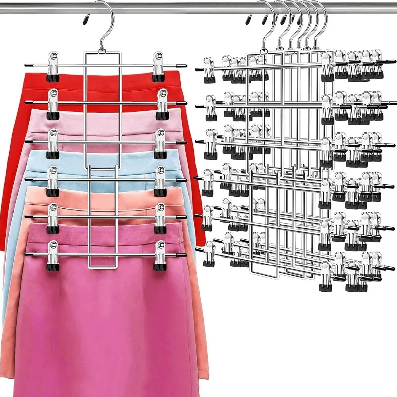 Hangers,Pants Hangers,Space Saving Hanging Closet Organizer-6 Tiers Skirt Hangers with 360° Swivel Hook,Hangers Space Saving