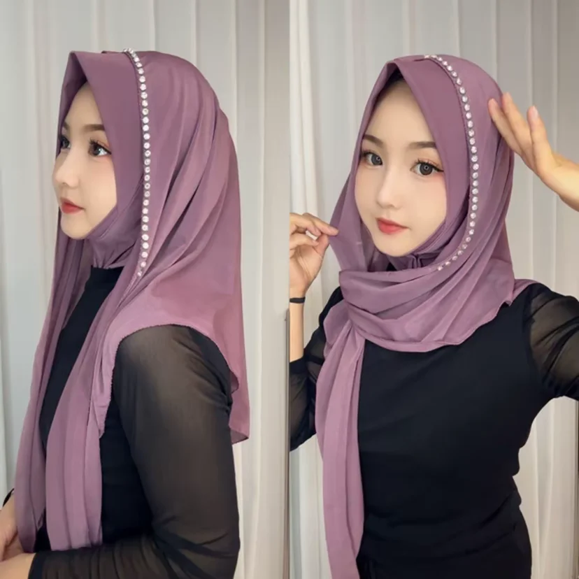 Muslim Ready Hijab Diamonds Instant Sweet Chiffon Wrap