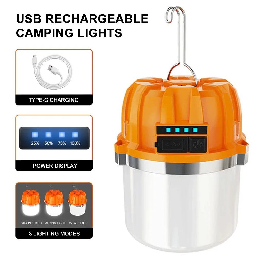 

Powerful USB Rechargeable LED Camping Lights Built-in Battery Outdoor Fishing Explore Tents Hanging Lantern Emergency Power Bank