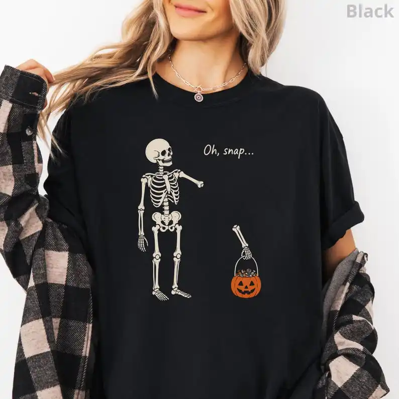 Funny Skeleton Halloween Shirt, Oh Snap Tee, Dark Humor Skeleton Shirt