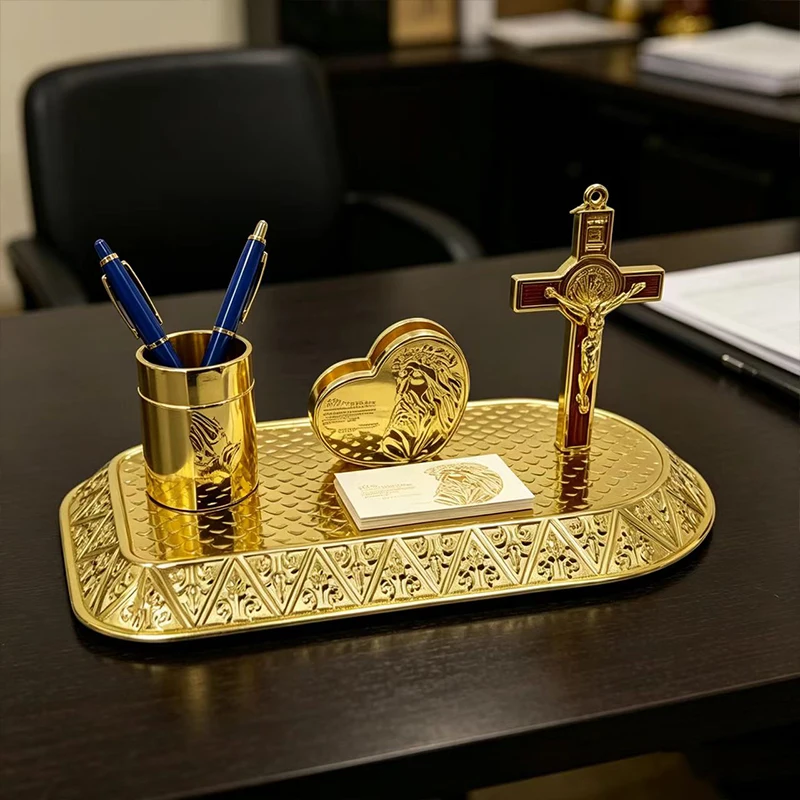 New 2026 Gold Religious Iconography Gift Set with Saint Benedict Crucifix for Home Altar Church Prayer Devotion Christian Decor