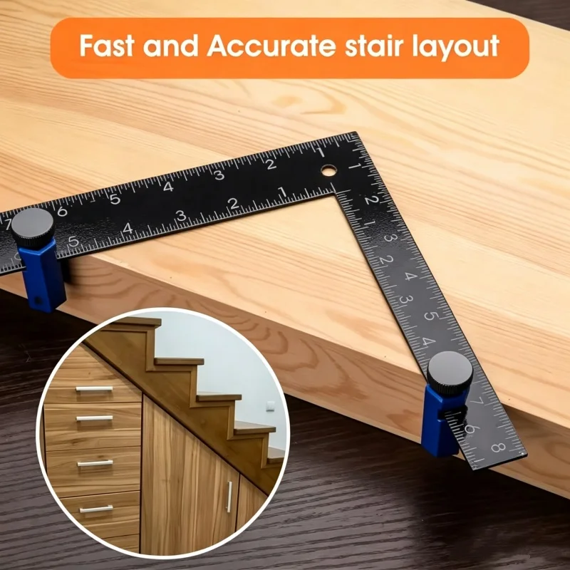 JUSTINLAU Durable Aluminum Alloy Stair Gauge Hex Flat Measuring Gauge Thumb Screw Design for Framing  Woodworking Layout Jig