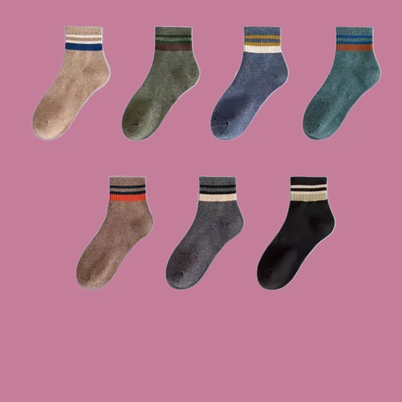 5/10 Pairs Men's Middle-tube Casual Socks new Cotton Breathable Socks Japanese Striped College Style Retro Sports Socks