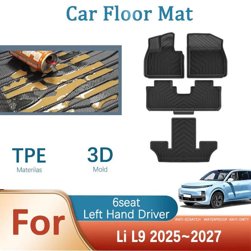 Luxury Car Floor Mats For Li L9 Ultra 6seat 2025 2026 2027 Waterproof Rugs Left Hand Drive Foot Pad Floor Cover Auto Accessories