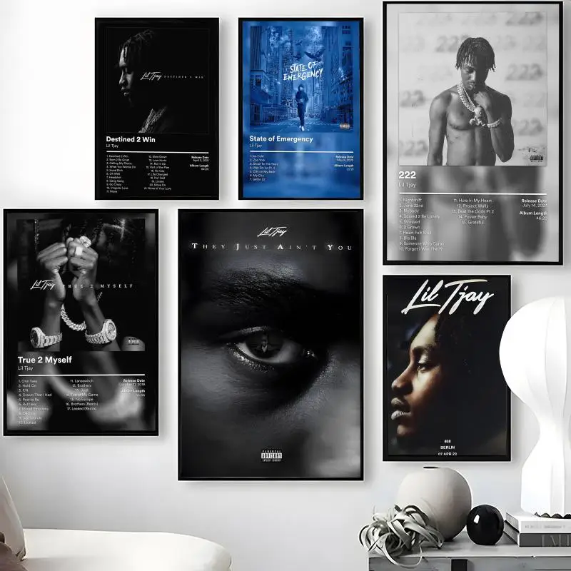 Singer L-Lil T-Tjay Poster Waterproof Self-Stick Wall Art Stickers, Removable Wall Decor for Living Room and Bedroom