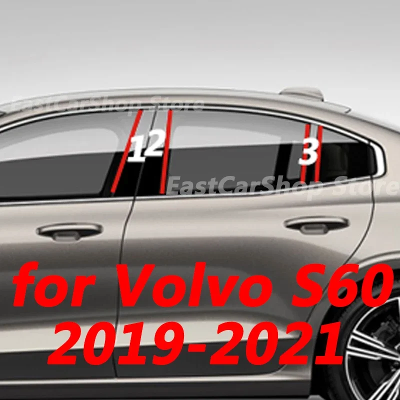 

For Volvo S60 2019 2020 2021 2022 Car Central Middle Column PC Window Trims B C Pillar Strip Sticker Accessories Cover