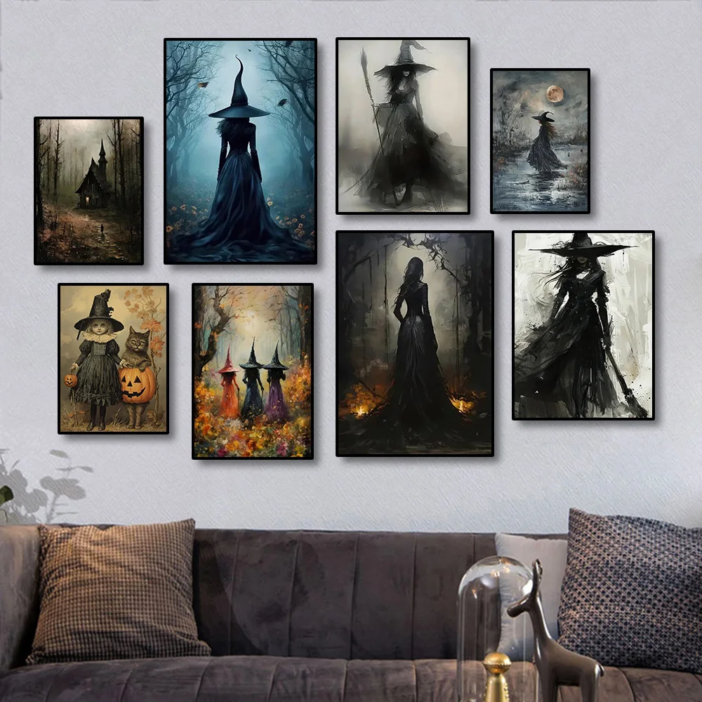 

Abstract Ghost Witch Canvas Prints Gothic Monster Wall Art Anime Poster Modern Living Room Coffee Bar & Home Halloween Decor